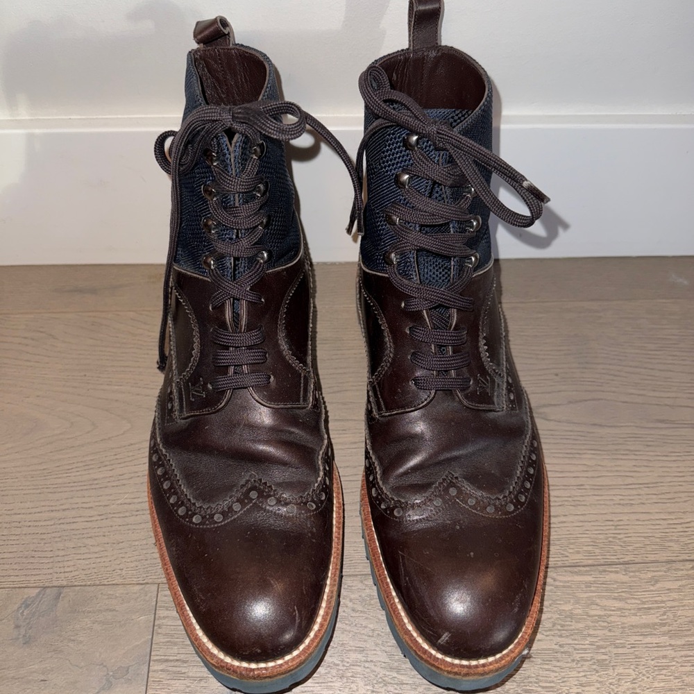 Louis Vuitton Dark Brown Leather Brogue Boots